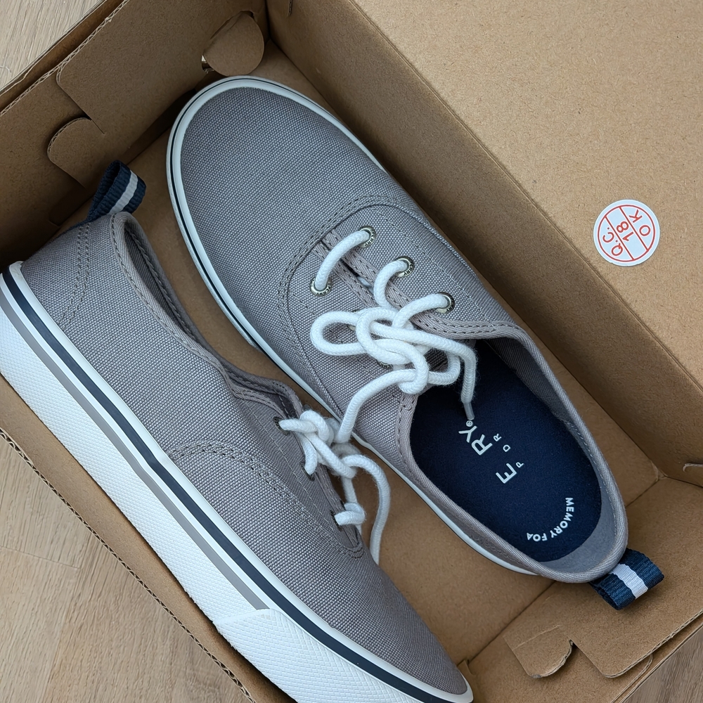 Sperry Gray Canvas Sneakers 6.5 Women's  Top Slider Memory Foam New In Box